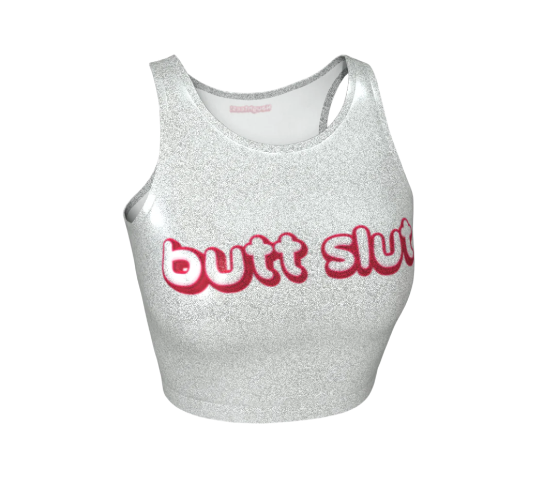 Butt Slut glittery sleeveless crop top