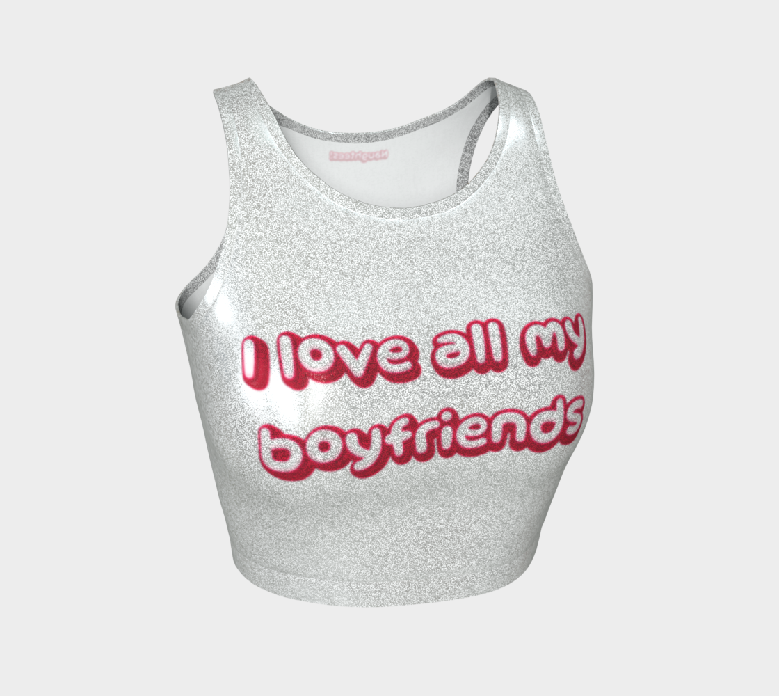 I Love All My Boyfriends glittery sleeveless crop top